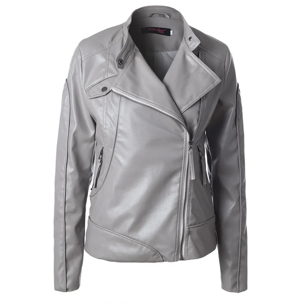 WealFeel Diagonal Zip Up Front Leather Jacket