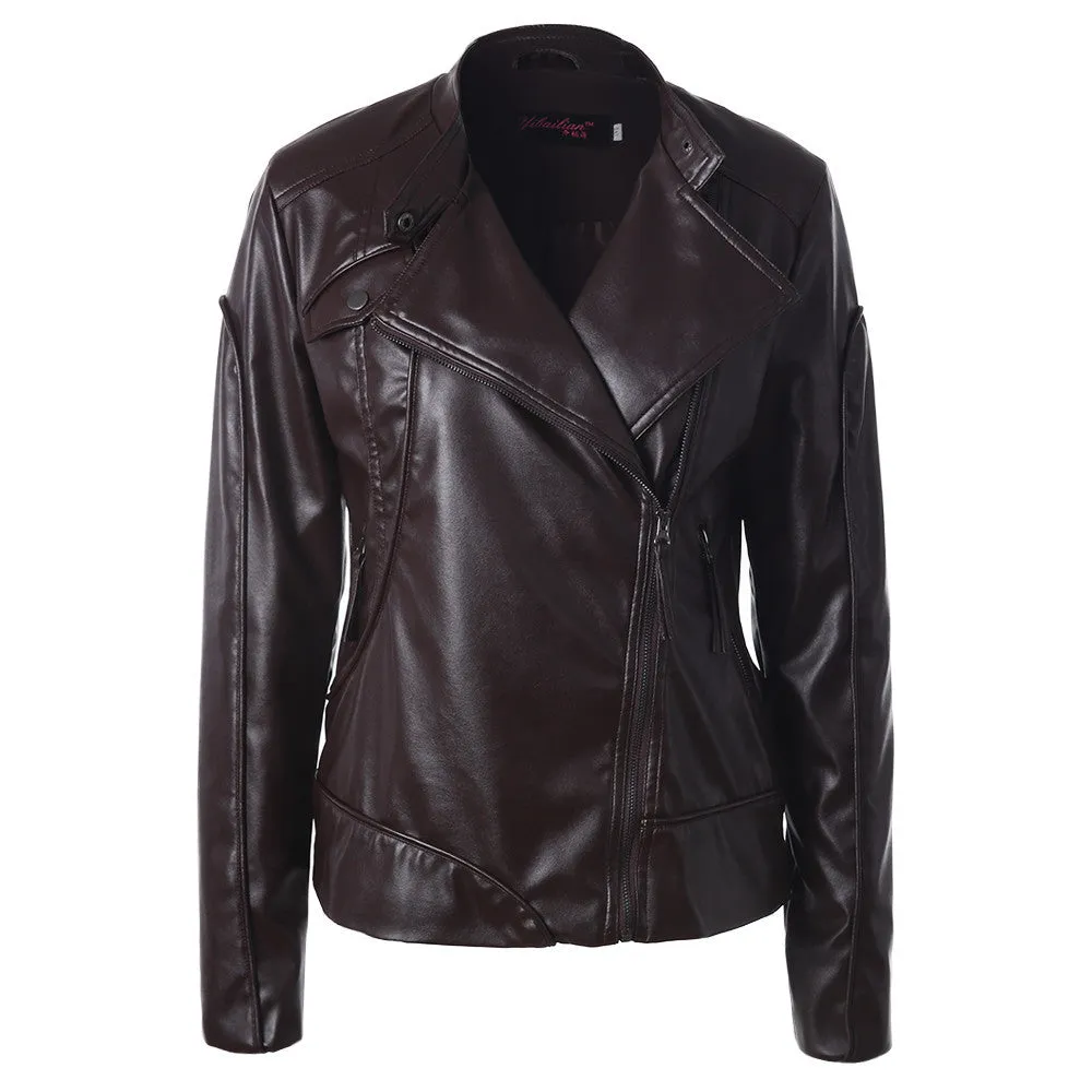 WealFeel Diagonal Zip Up Front Leather Jacket