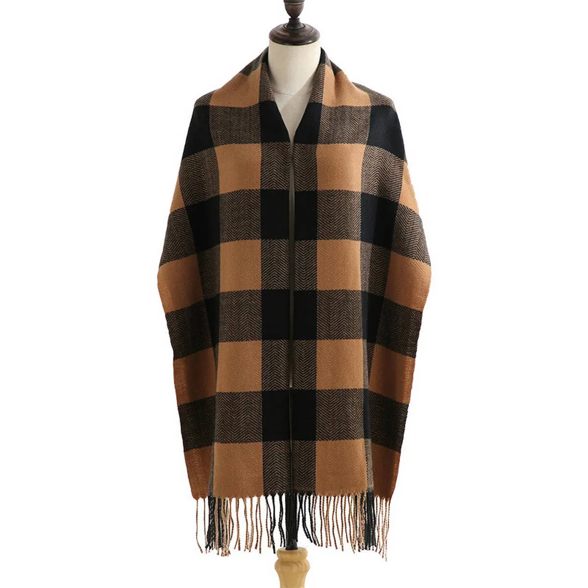 WINTER PLAID SCARF CASHMERE FEEL TASSEL SCARF