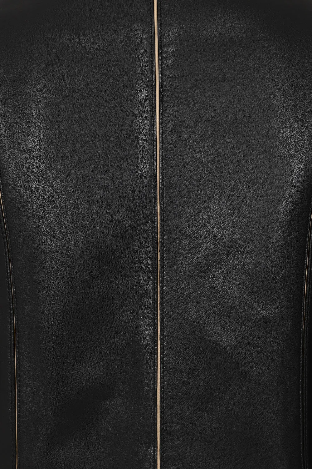 Women's Classic Black with Cream Real Leather Jacket - SARAH