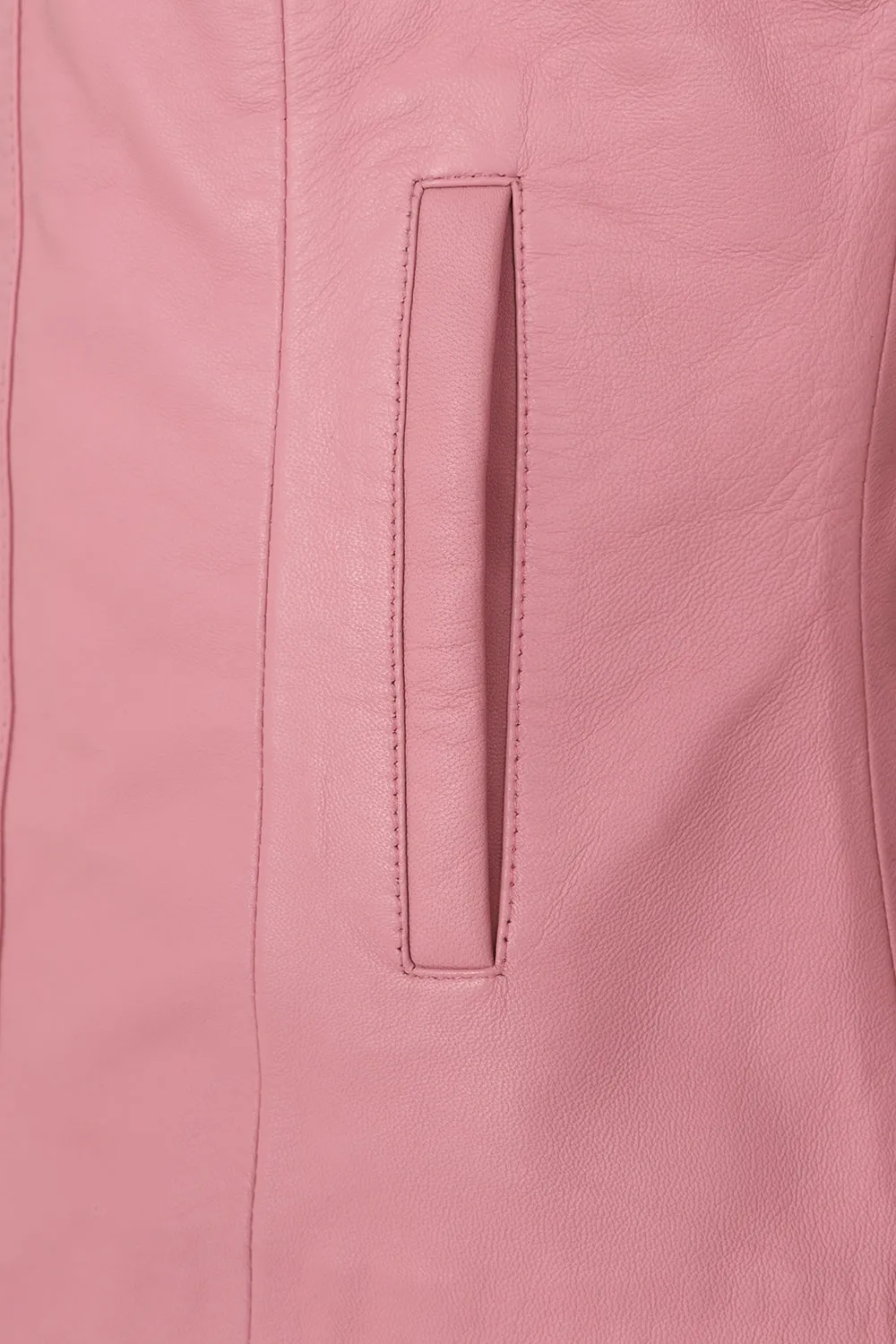 Women's Classic Pink Real Leather Jacket - LIZZY