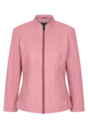 Women's Classic Pink Real Leather Jacket - LIZZY