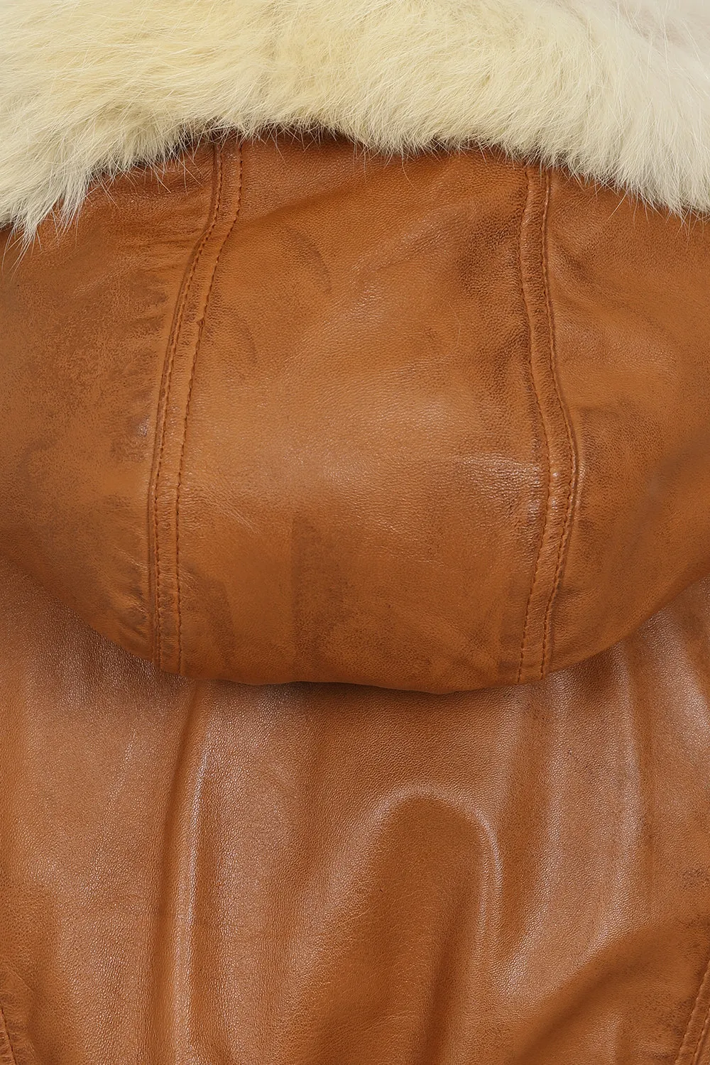 Women's Detachable Fur Trimmed Hood Tan Leather Jacket Coat - 'BARBARA'