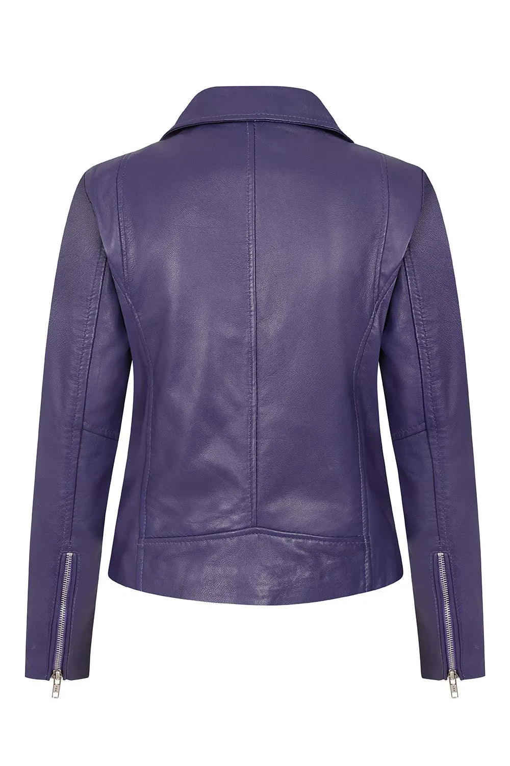 Women's Purple Biker Style Real Leather Jacket - CELIA